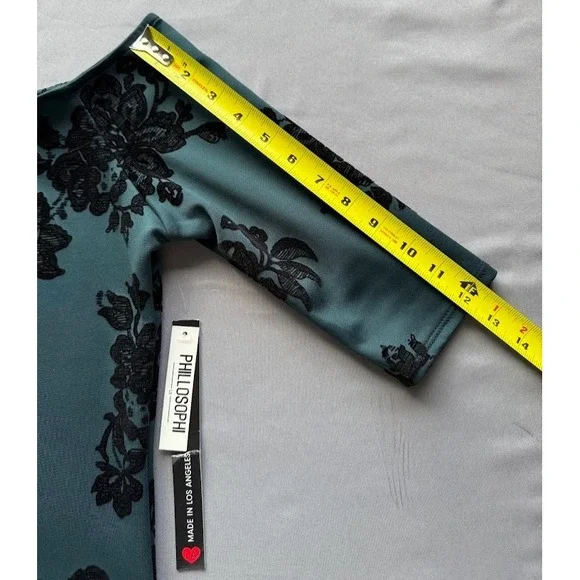Philosophi L A Top Women Large Green Black Floral Velvet Burnout Off Shoulder - Picture 5 of 14